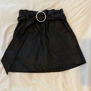 Zara Black Faux Leather A-Line Skirt with Belt